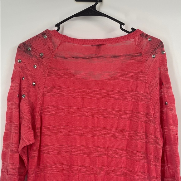 Coral Pink Knit Studded Scoop Neck 3/4 Sleeve Sweater - Picture 9 of 9